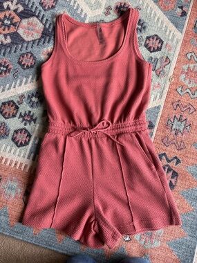 Women’s Waffle Knit Sleeveless Romper in Dusty Rose Color